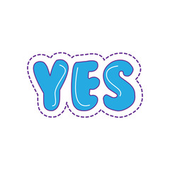 yes text calligraphy lettering patche style icon vector illustration