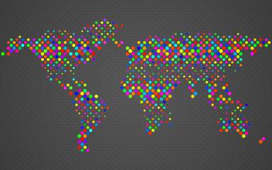 Fototapeta premium Abstract world map of colorful circles. Vector