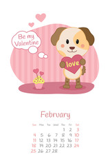 Calendar 2018 months February with dog