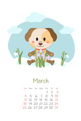 Calendar 2018 months March with dog