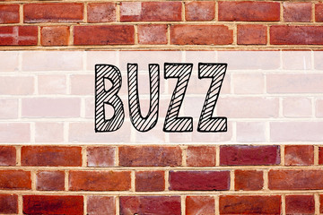 Obraz premium Conceptual announcement text caption inspiration showing Buzz. Business concept for Buzz Word llustration written on old brick background with copy space