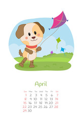 Obraz na płótnie Canvas Calendar 2018 months April with dog