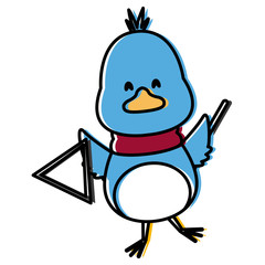 Cute bird with triangle music instrument icon vector illustration graphic design