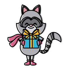 Cute raccoon with scarf cartoon icon vector illustration graphic design