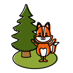 Obraz na płótnie Canvas Fox with christmas tree cartoon icon vector illustration graphic design