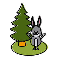 Bunny with christmas tree icon vector illustration graphic design