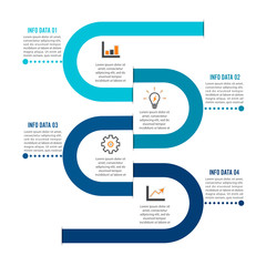 Naklejka premium Template Timeline Infographic colored horizontal numbered for four position can be used for workflow, banner, diagram, web design, area chart
