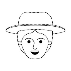 male face with hat and middle part hairstyle in black dotted silhouette vector illustration