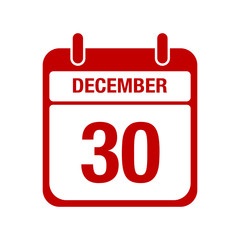30 december calendar red icon