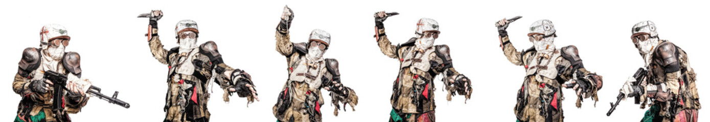 Post apocalyptic survivor creature with homemade weapons