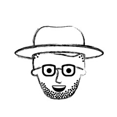 male face with hat and glasses and high fade haircut and stubble beard in monochrome blurred silhouette vector illustration
