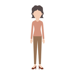 Fototapeta na wymiar faceless woman full body with blouse long sleeve and pants and heel shoes with short wavy hair in colorful silhouette vector illustration