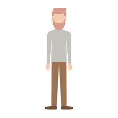 faceless man full body with beard and shirt and pants and shoes with side parted hairstyle in colorful silhouette vector illustration