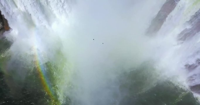 Shoshone Falls Idaho - Drone Aerial View Of Waterfalls With Birds Flying In Mist And A Rainbow