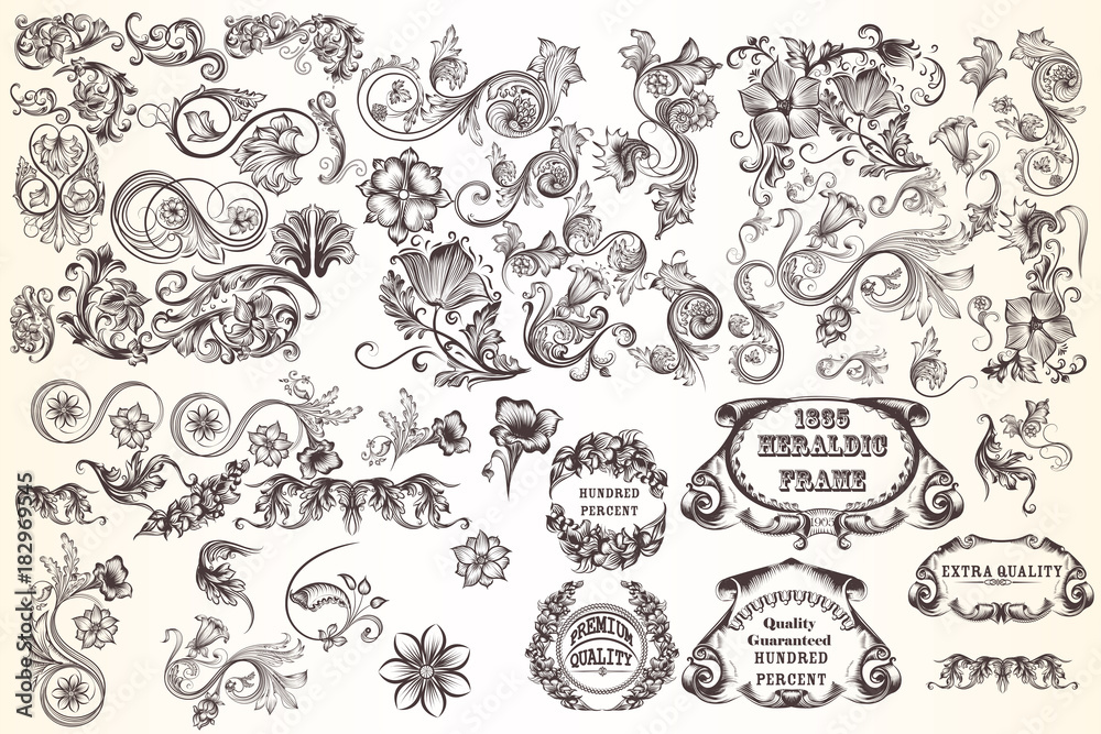 Poster huge set of vector decorative elements for design