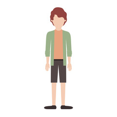 faceless man full body with shirt and jacket and short pants and shoes with short wavy hair in colorful silhouette vector illustration