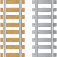 Vector railway tracks, sleepers, wooden and concrete base.