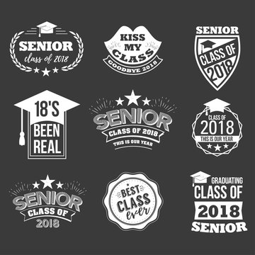 logo badges and cute funny labels for graduating senior class 2018