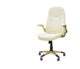 The office chair from beige leather. Isolated