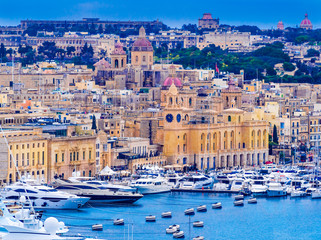 Cityscape harbor  and historic architecture of Valletta, Capital of Malta