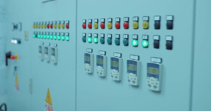 control room at the industrial plant / measuring instruments in the control room at the factory