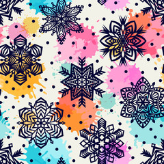 Seamless pattern with snowflakes. Can be used on packaging paper, fabric, background for different images and etc.