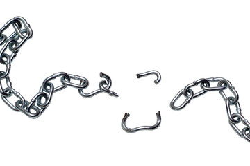 Photo of broken chain isolated on white background