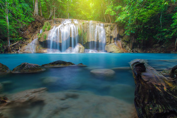 Waterfall with tree in deep forest, Kanchanaburi, Thailand