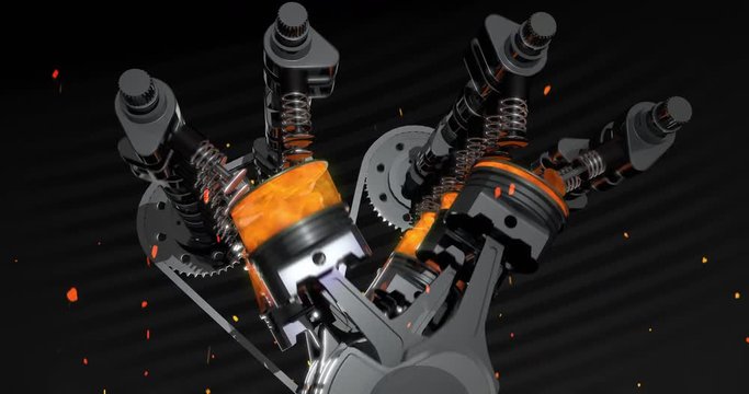 Animation Of A Working V8 Engine Animation With Camera Rotation