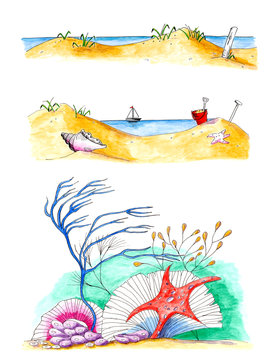 Summer beach illustrations