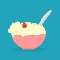 Vector illustration. Bowl of porridge isolated on background.