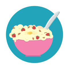 Vector illustration. Bowl of porridge isolated on background.