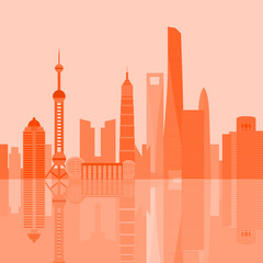 Fototapeta premium Flat building of China country, travel icon landmark . Shanghai City architecture. Asian travel vacation sightseeing.