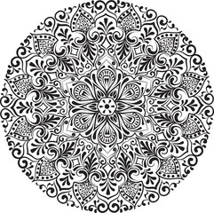 abstract vector with floral round lace mandala decorative element in ethnic tribal style black line art on a white background