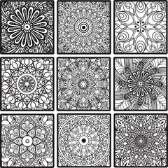 Colorful floral seamless pattern from squares with mandala in patchwork boho chic style in portuguese and moroccan motif