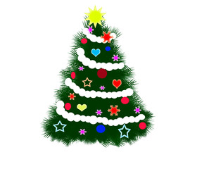 new year tree with toys . Illustration of Christmas Tree with toys on a  background.