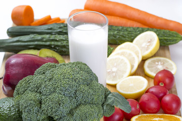Fresh and healthy food and milk.
