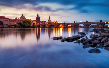 Sunrise in the city of Prague