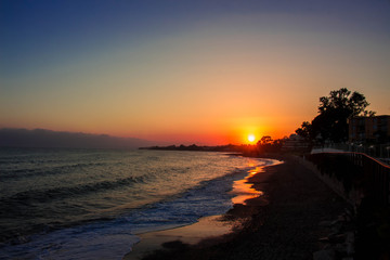 Beach. Summer sunset beach. Costa del Sol, Andalusia, Spain.