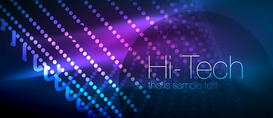 Hi-tech futuristic techno background, neon shapes and dots