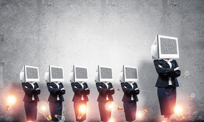 Business women with monitors instead of head.