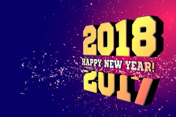 Congratulations on the New Year 2018, which goes after 2017. New Year's numbers with particles flying away from the explosion.