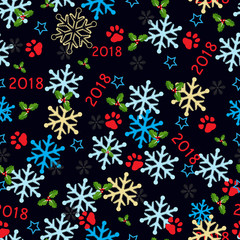 Christmas icons and labels: xmas tree, star, snowflake, bells, ball, snowman, holly, candy, gift; vector set of elements on dark pattern background