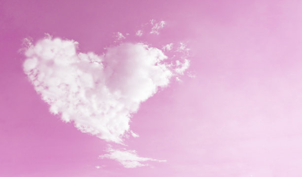 Heart Shaped Cloud On Pink Sky For Love And Valentines Concept