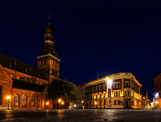 Fototapeta na wymiar Dome Square with Riga Cathedral, Latvia