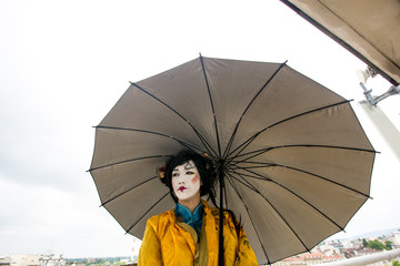 Geisha under umbrella - beauty, fashion, sexual, costume, makeup