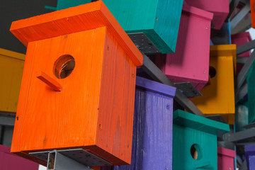 Colorful bird nesting boxes