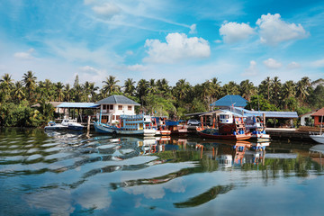 Fototapeta na wymiar Chumphon, Thailand - 9 February 2014: Fishing boats at the coastal fishing villages. Preparation sea fishing