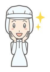 Female workers wearing white sanitary clothing are thrilled