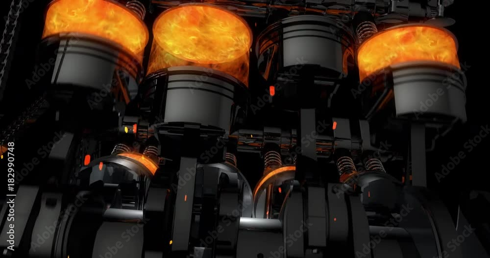 Poster Close Up Working V8 Engine Animation With Sparks - Slow Camera Rotation